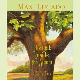 The Oak Inside the Acorn children's book cover featuring textured oak tree with golden highlights and acorns