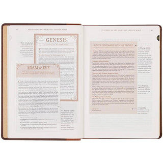 Open book showing pages from Genesis with text and headings.