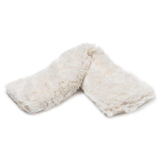 Cream shaggy faux fur Warmies neck wrap with French lavender scent for microwave heating or freezer cooling relief