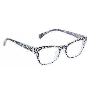 White matte peepers with leopard and floral print, cat-eye blue light reading glasses