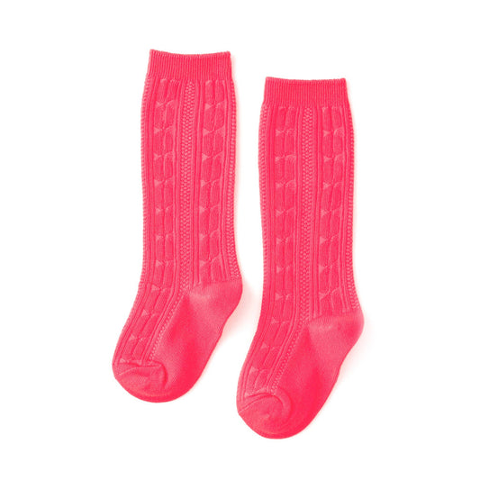 Punch Pink Cable Knit Knee High Socks