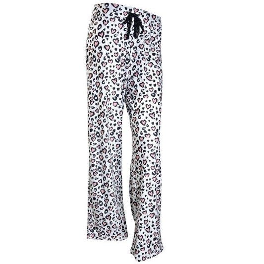 Women Pajama Pants with Leopard Heart Prints