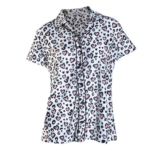 Women Pajama Top with Leopard Heart Prints