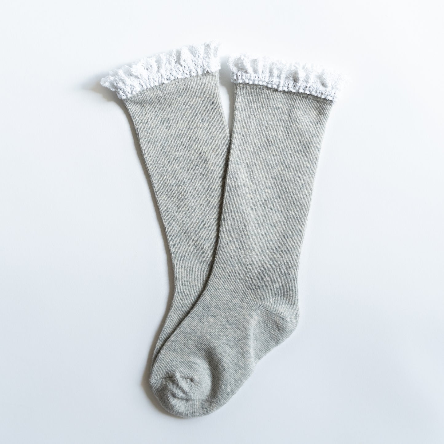 Gray & White Lace Top Knee High Socks