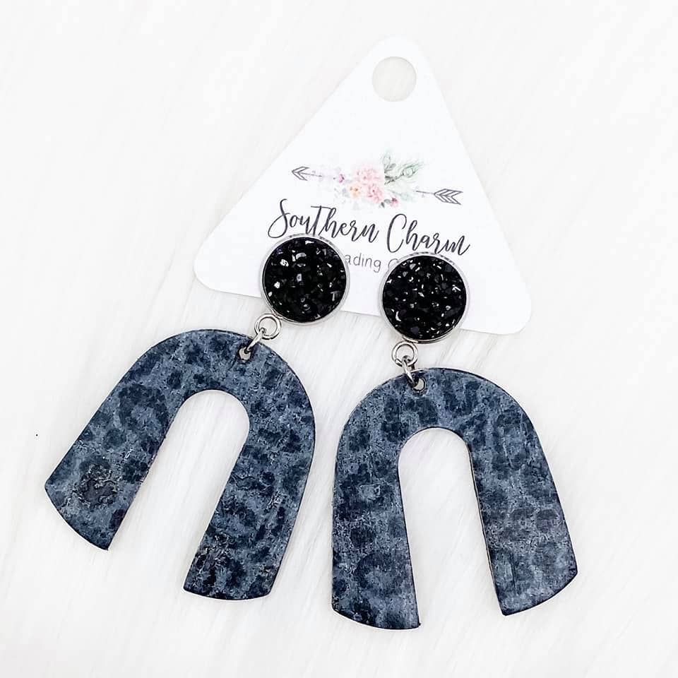 Black Sparkles W/ Leopard Earrings
