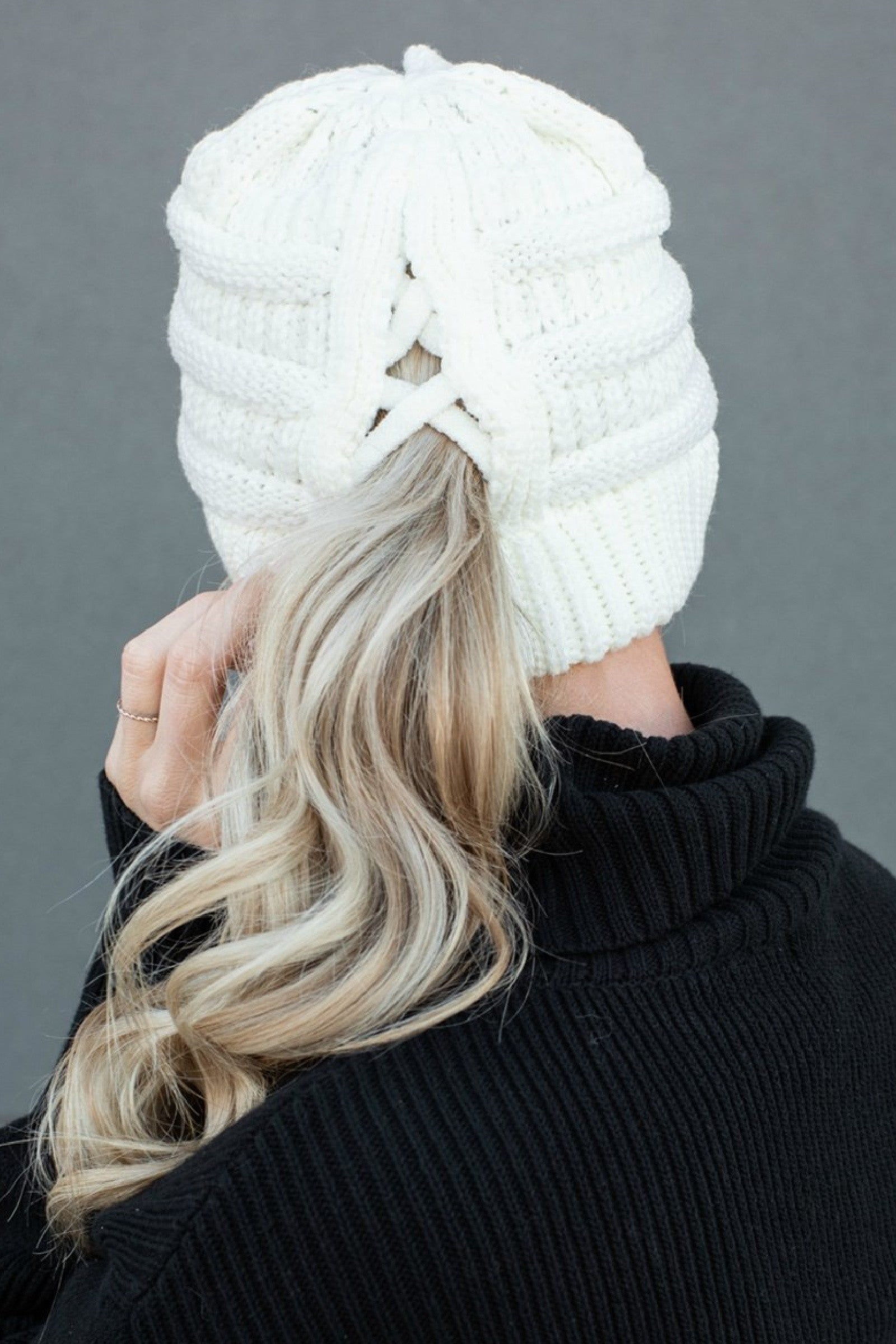 CC criss cross ponytail beanie