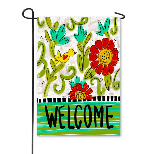 Welcome Bird Floral Garden Flag