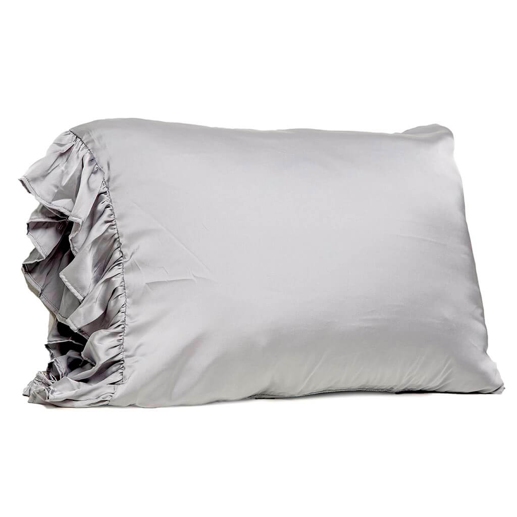 Silky Pillowcase with Ruffles, King, Gray