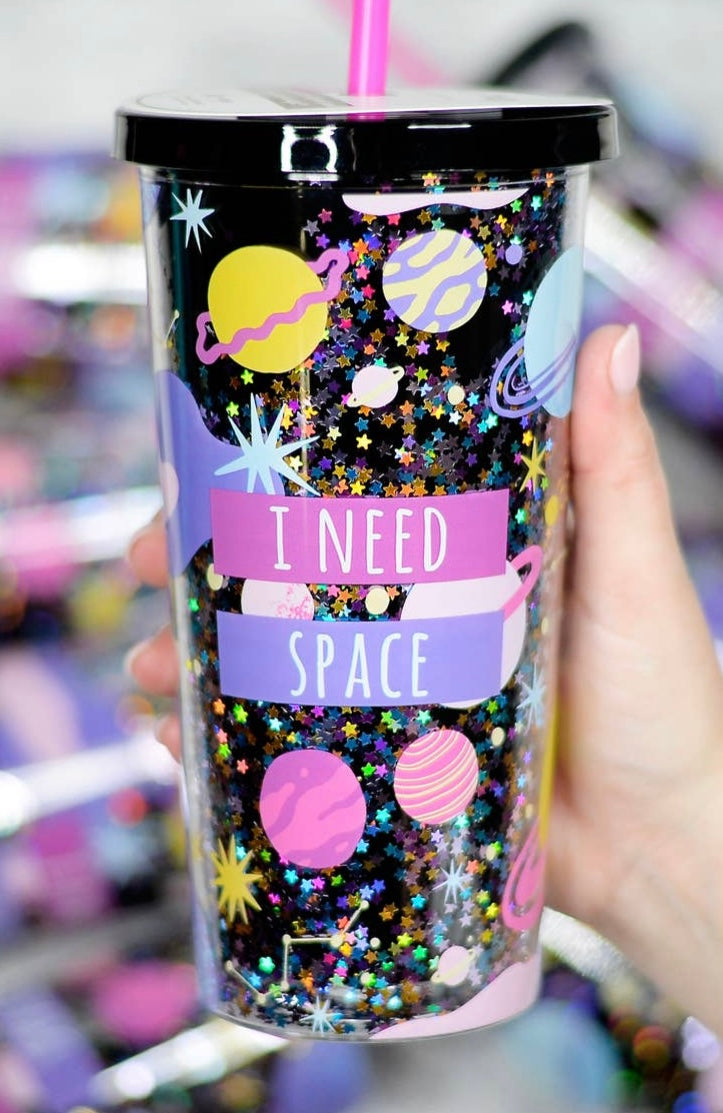 I Need Space Glitter Tumbler with Straw