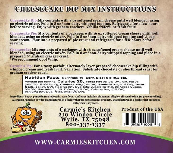 Carmie’s Pumpkin Spice Cheesecake Dip Mix