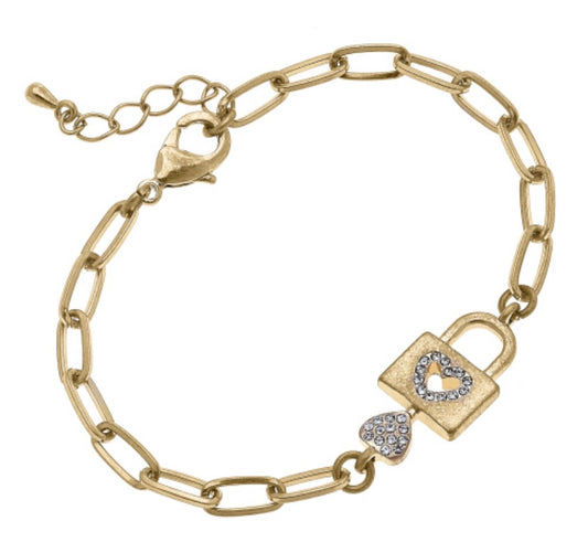 Joelle Worn Gold Heart Padlock Bracelet