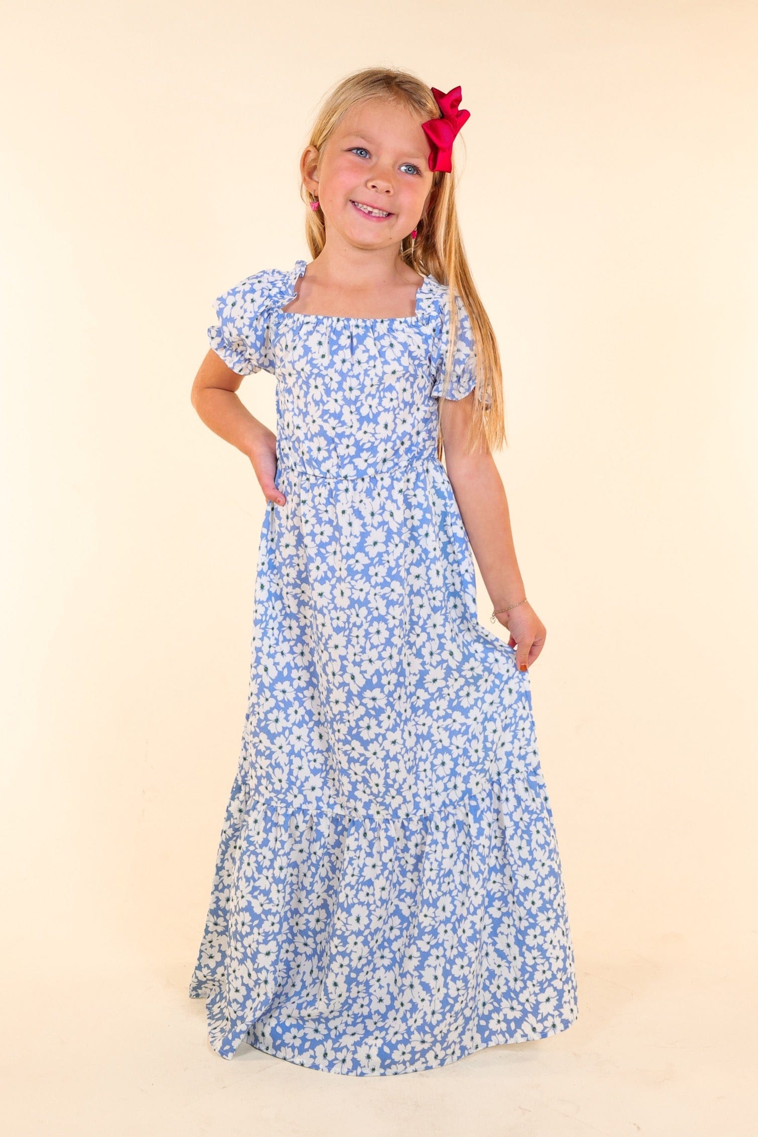Girls Passport to Paradise Light Blue Floral Maxi Dress