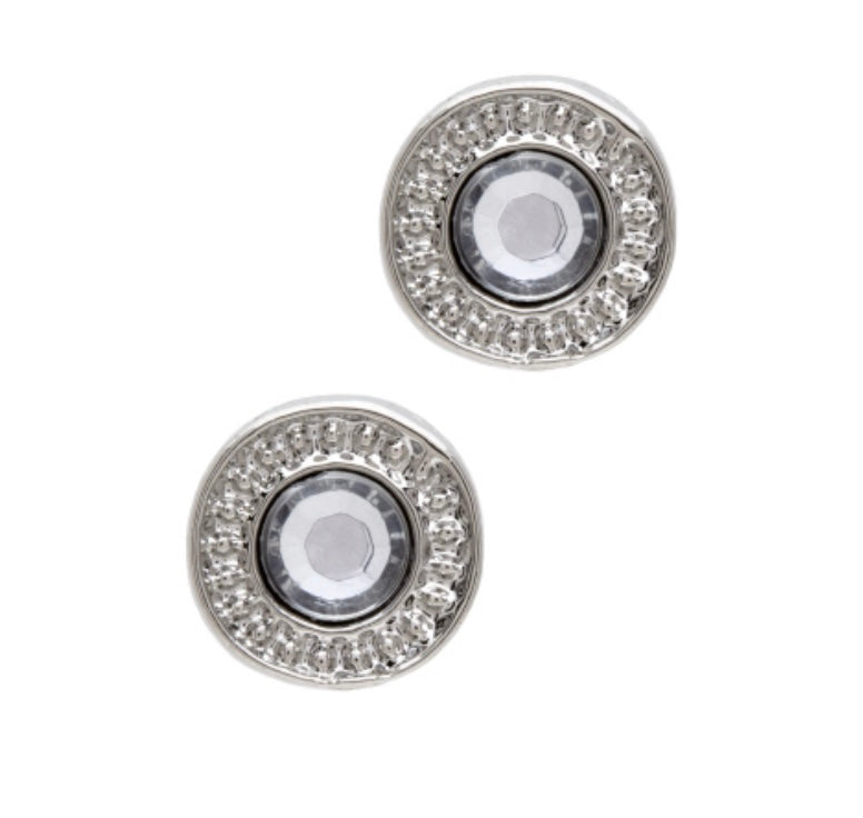 Silver Rim Crystal Stud Earrings