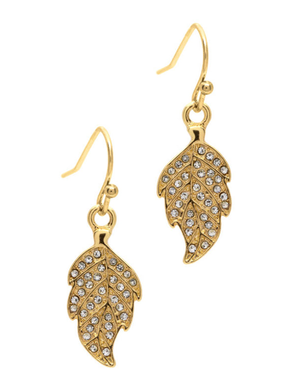 Gold Crystal Leaf Drop Earrings