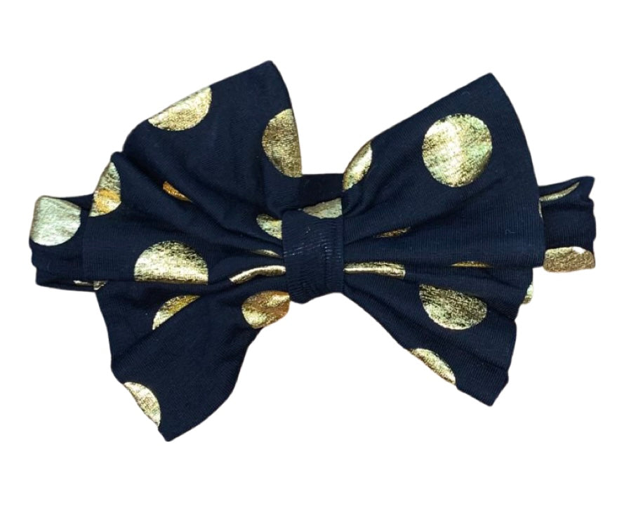 Headband with Bow-Black with Gold Dots