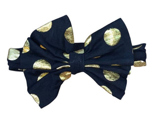 Headband with Bow-Black with Gold Dots