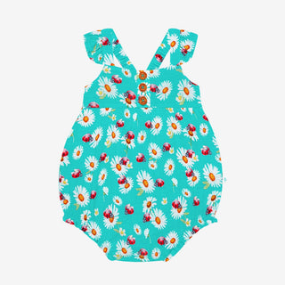 Posh Peanut Henley Ruffled Capsleeve Bubble Romper-Ladybug