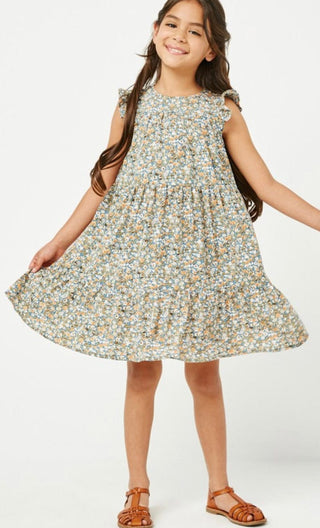 Girls Ruffle Sleeve Floral Dress