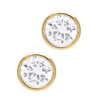 Gold Round Crystal Stud Earrings