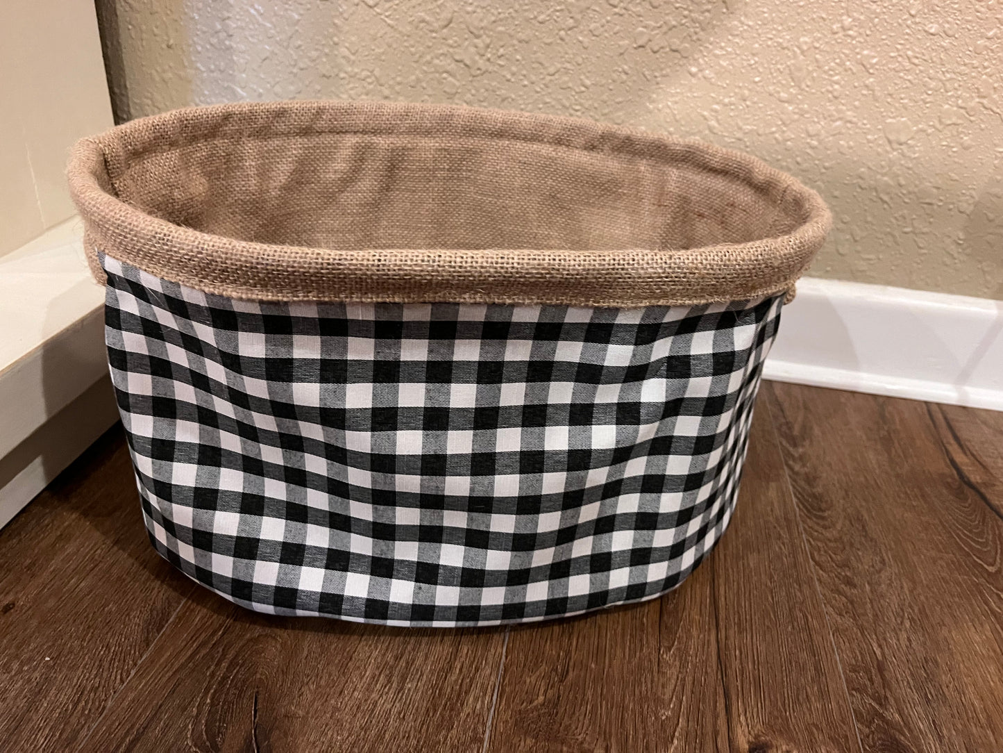 black & white check basket