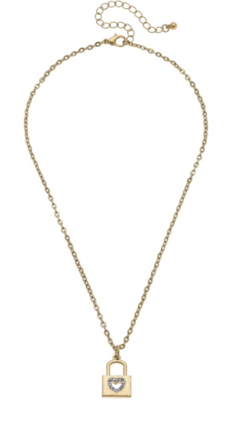 Joelle Worn Gold Heart Padlock Necklace