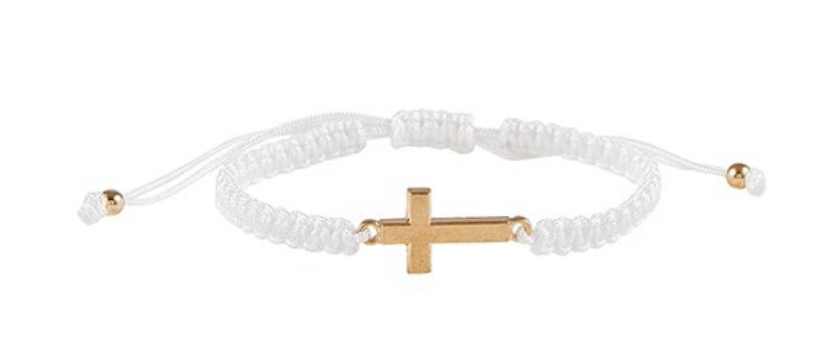 Threads of Faith Cross Bracelet White