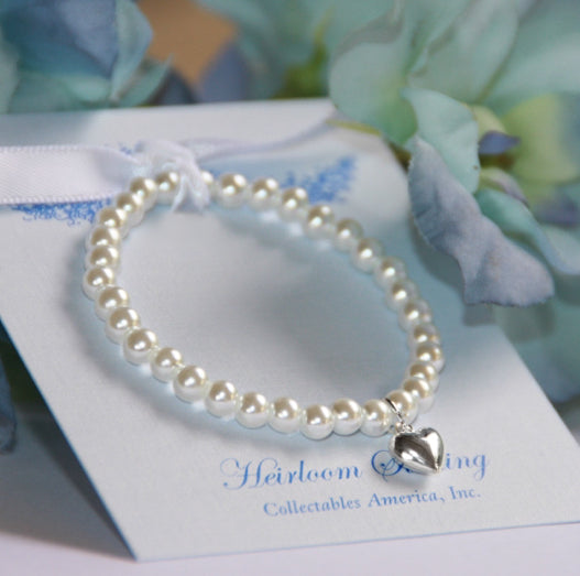 Girls Sterling Heart/Pearl Bracelet