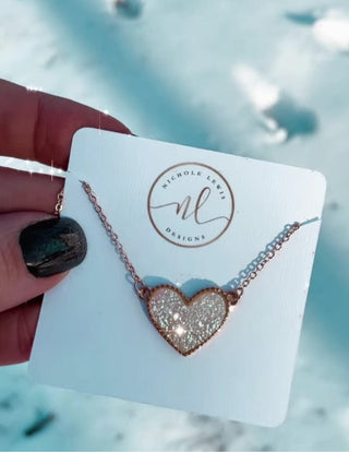 White Heart Druzy Necklace