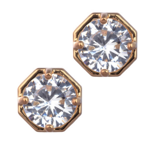 Gold/Clear Crystal Stud Earrings