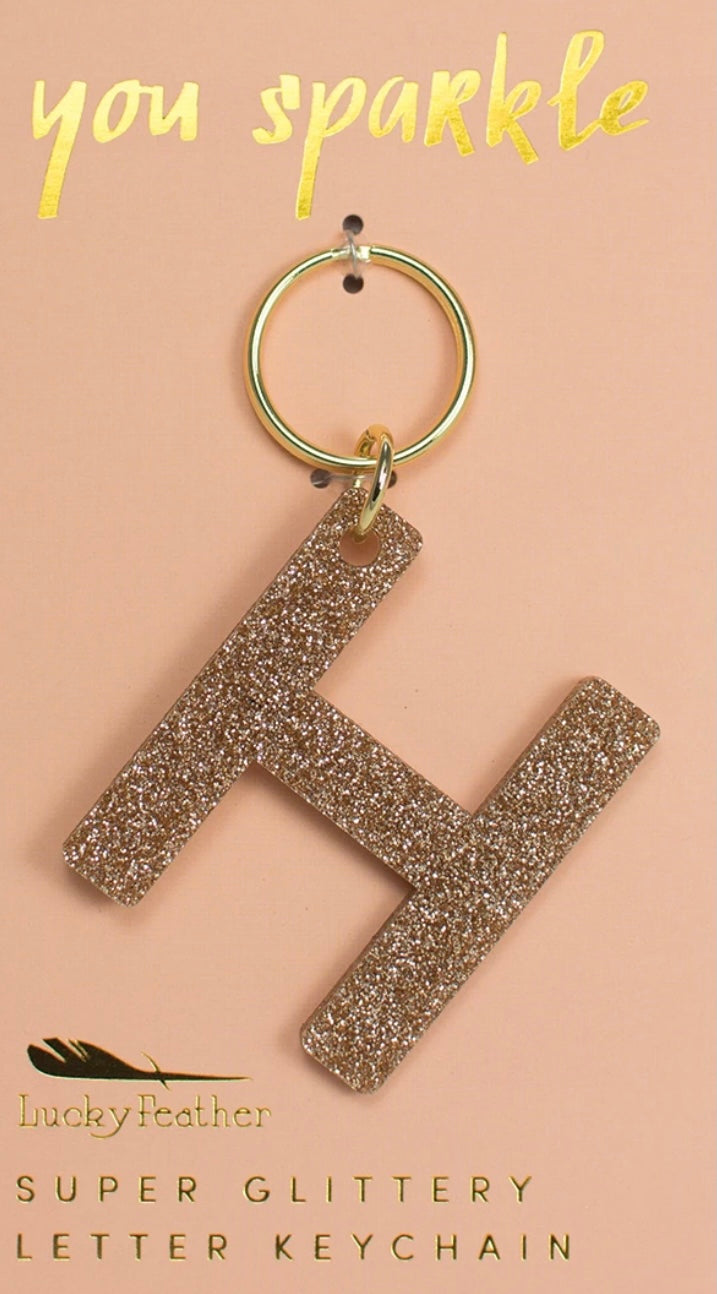 Gold Glitter Letter Keychain