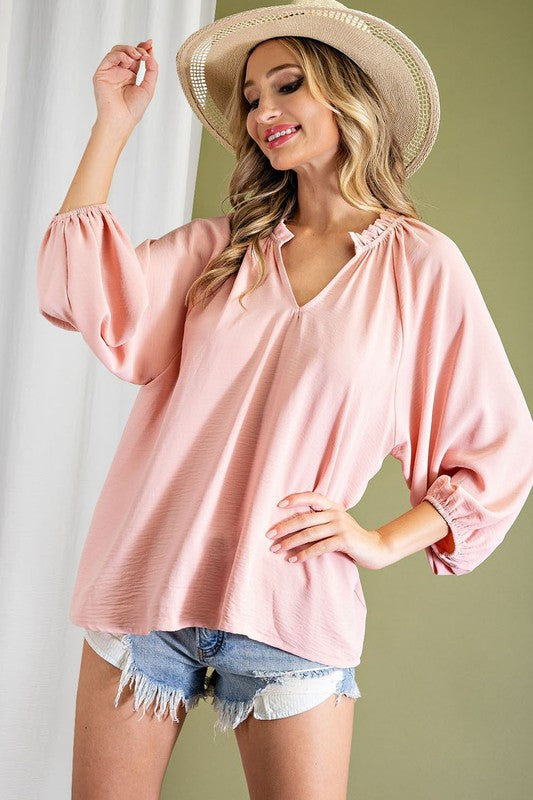 ruflled top puff sleeve blouse
