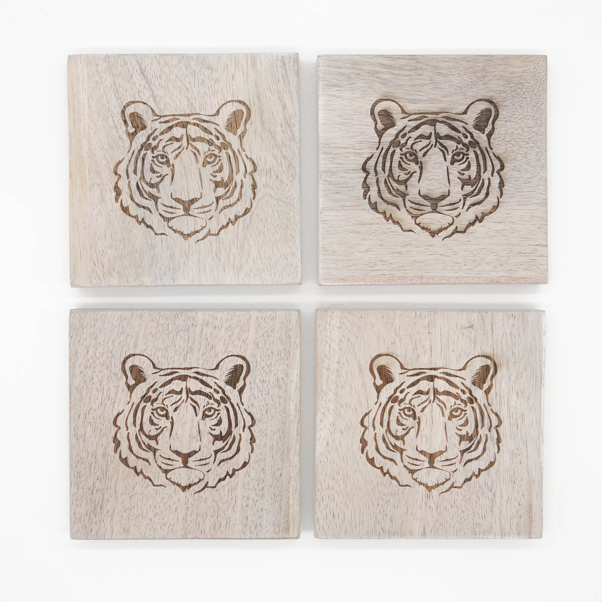 tiger etched wood coasters