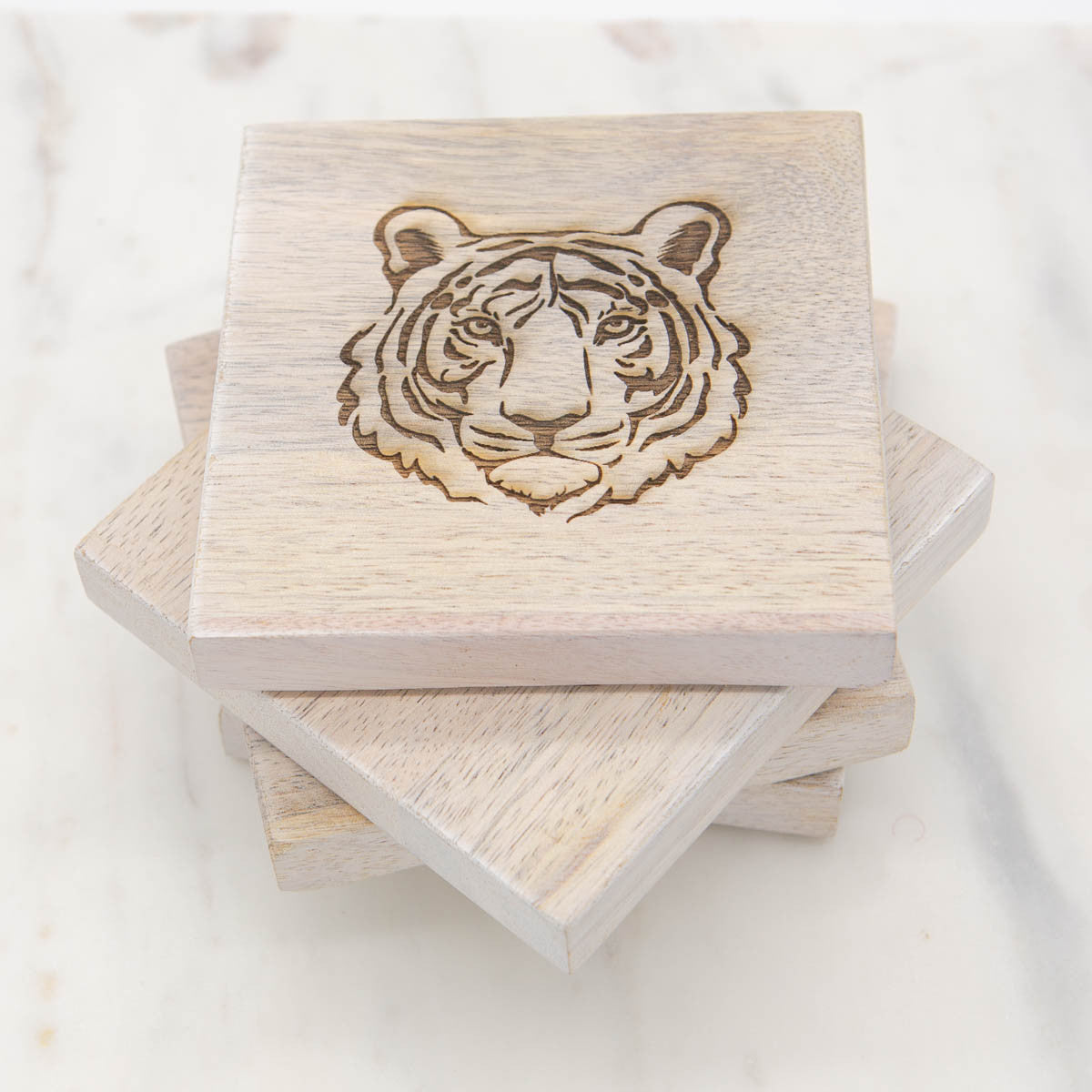 tiger etched wood coasters